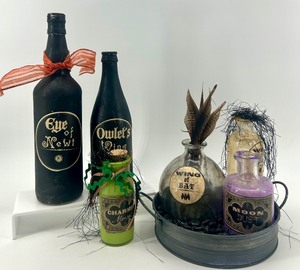 lot 44 image: Halloween Potion Bottle Decor Set with Labels and Tray