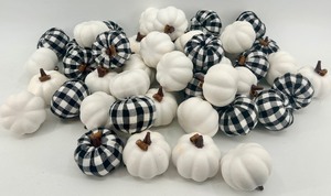 lot 46 image: Lot of White and Plaid Mini Decorative Pumpkins