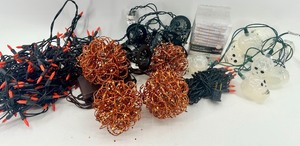 lot 60 image: Halloween String Lights Assortment with Skulls, Orange Glitter Balls, Tape Light and Lanterns