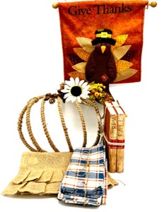lot 63 image: Fall Decor Collection Featuring Give Thanks Wall Hanging, Pumpkin Wall Hanging, and Table Accents