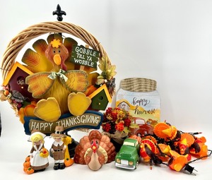 lot 164 image: Thanksgiving Decor Collection with Figurines, Turkey Lights, and Wall Accents