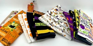 lot 172 image: 15 Halloween Kitchen Towels and Pumpkin Night Light
