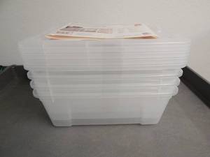 lot 45 image: IRIS Buckle-Up Storage Set of 4, 12.9 Quart bins have NO latches