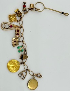 lot 2 image: Gold Charm Bracelet with Assorted Vintage Charms and Enamel Accents including 14K and 10K