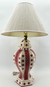 lot 4 image: Ukrainian Ceramic Table Lamp with Red Folk Pattern and Shade