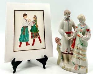 lot 11 image: Ukrainian Couple Porcelain Figurine and Alexandra Polujan Art Print