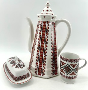 lot 45 image: Vintage Ukraine Ceramic Coffee Pot, Mug, and Butter Dish Set - Ceramic by Tamara