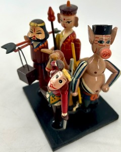 lot 49 image: Chinese Folk Art Handcrafted Wooden Figurine Set on Base