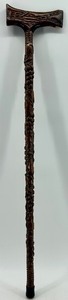 lot 61 image: Ukrainian Carved Wooden Walking Cane with Ornate Detailing