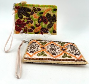 lot 77 image: Set of 2 Beaded Indeed Wristlet Clutch Bags with Floral and Geometric Designs