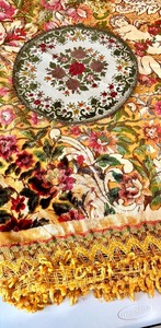 lot 80 image: Vintage Floral Tapestry Doily and Fringed Table Runner