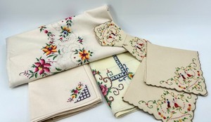 lot 83 image: Collection of Ukrainian NOS Vintage Hand Embroidered Table Linens with Floral and Folk Designs