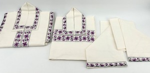 lot 84 image: Set of Vintage Ukrainian Embroidered Table Linens with Purple and Black Pattern