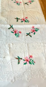 lot 85 image: Heritage Lace Tablecloth with Hummingbird and Floral Embroidery
