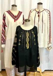 lot 95 image: Set of 3 Traditional Eastern European Ukrainian Embroidered Blouses and Dress