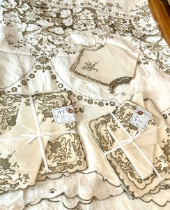 lot 96 image: Handmade Madeira Embroidered Tablecloth with Matching Napkins Set
