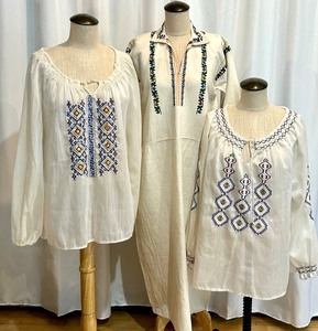 lot 97 image: Set of 3 Vintage Embroidered Ukrainian Peasant Blouses and Tunic Dress