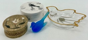 lot 115 image: Bird Theme Decor Lot Trinket Boxes, Westmoreland Blue Glass Bird, Mikasa Dish