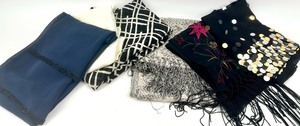 lot 118 image: Set of 6 Womens Fashion Scarves Variety with Patterns and Embellishments