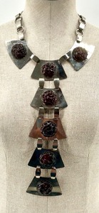 lot 119 image: Statement Silver Necklace with Floral Dark Resin Accents