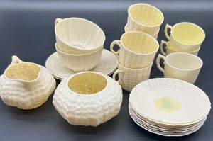 lot 160 image: Belleek Tridacna Irish Porcelain Tea Set with Cups, Saucers, Creamer and Sugar