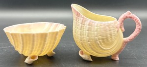 lot 169 image: Belleek Neptune Shell Sugar Bowl and Creamer Set
