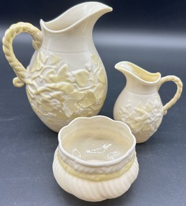 lot 174 image: Belleek Ivy Pitcher, Creamer and Sugar Bowl Set