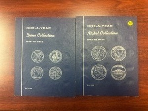 lot 70 image: One-A-Year Nickel  Book 1913 to date (17 Jefferson Nickels) and One-A-Year Dime Collection Book 1916 To Date (7 Silver and 7 Clad Dimes)