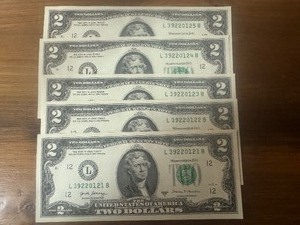 lot 97 image: Five Sequential Red Seal $2 Bill