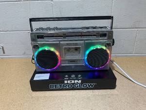 lot 224 image: ION Retro Glow Bluetooth CassetteRadio Boom Box with LED Lights, Translucent, RETROGLOWXUS DEMO MODEL