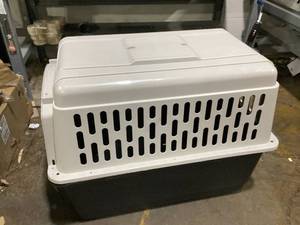 lot 329 image: Vibrant Life Pet Portable Kennel for Dogs, Hard-Sided Travel Carrier, Durable, Metal Door, Black & Grey, For Pets 70-90 lbs, 40 L x 27 W x 30 H