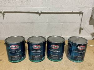 lot 113 image: LOT OF 4 Glidden HEP Tintable Base Flat Exterior Paint with Primer, 1 Gallon