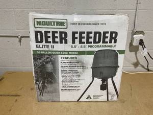lot 133 image: Moultrie MFG-13449 Elite II 30 Gallon Spin Cast Deer Auto Feeder Tripod