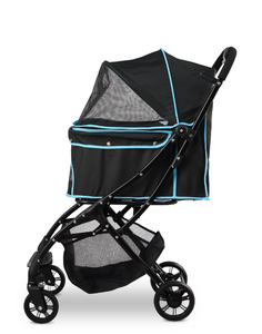 lot 82 image: Carlson Pet Stroller, Includes 360 Degree Front Wheel Swivel, Rear Wheel Breaks, Reflective Trim, Mesh Panels, Umbrella, Mesh Canopy, Folds Easily to a Fraction of its Size, Black, Pets up to 30 lbs