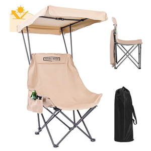 lot 214 image: YOUNG WOOD Portable Camping Chair Beach Chair with Shade Canopy, Fold Lightweight Oversized Suit for All, Easy to Open,Close Without Installation, Side Pocket Design for All Outdoor Activities,Khaki