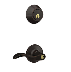lot 219 image: First Secure by Schlage Deadbolt and Keyed Entry Presley Lever Bronze