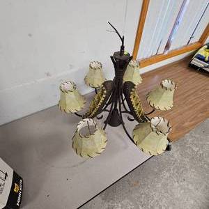 lot 22 image: Gorgeous Chandelier -6 Bulb for the Outdoorsman, Canoes and Leather Wrapped Dcor