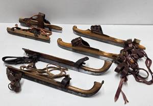 lot 116 image: 3 Sets of Early Primitive Antique Wooden Ice Skates