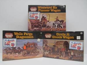 lot 71 image: 3 Sealed New in Box Unbuilt Old Western Model Kits 
