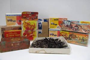 lot 24 image: LARGE Lot of Vintage Western Model Kits Extra Supplies etc Covered Wagons Horses etc