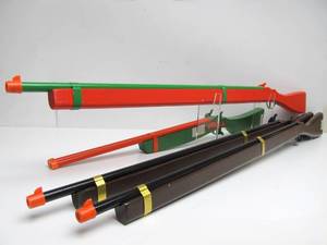lot 37 image: Lot of 4 Large Wooden Cap Rifles & Shotgun