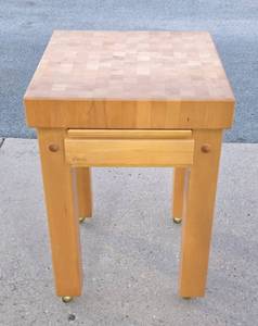 lot 2 image: Very Nice LES GOURMAND Butcher Block Style Kitchen Island Table wSlide-Out Cutting Board