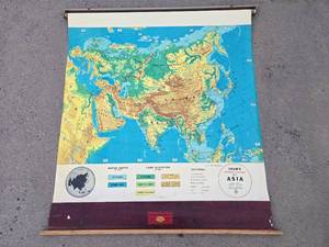 lot 100 image: Great Looking Old Vintage Pull Down CRAMS SchoolClassroom Map - Asia