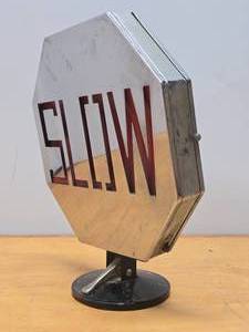 lot 146 image: Very Cool Vintage Lighted Chrome SLOW - DANGER Sign
