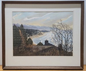 lot 233 image: Very Nice Framed Vintage Shoreline Landscape Watercolor Painting