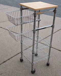 lot 159 image: Rolling Chrome Table wDrawers & Wood Top