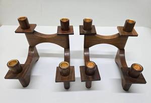 lot 185 image: Great Looking Mid Century Danish Modern Teak Wood Swivel Candle Stands