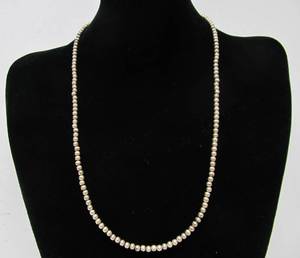lot 210 image: Long Vintage Sterling Silver Round Beaded Necklace