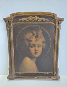 lot 251 image: Great Looking Antique 1920s era Gesso Dura Craft Wall Artwork - The Light of The World