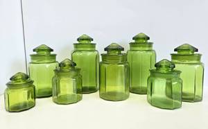 lot 254 image: Very Nice Group of Retro Mid Century Green Glass Canister Jars
